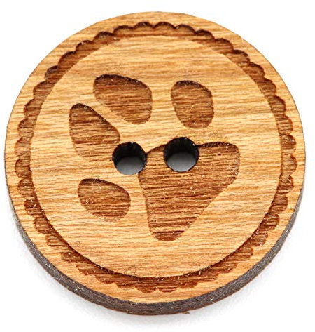 NaturSchatulle Holzknöpfe Gravur Motiv Pfote 12-30mm I 25 Stück Kirsche 2 Loch Knöpfe Holz DIY Basteln Nähen Schmuckherstellung Annähen Rund 15mm
