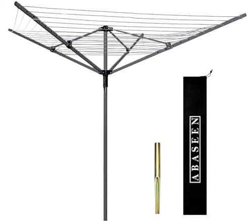 Abaseen 50M Clothes Airer Rotary Washing Line Outdoor Indoor | 4 Arm Rotary Line | Rotay Airer Clothes Line for Outside | Folding Garden Washing Lines | Cover & Ground Spike for Rotary Washing Line