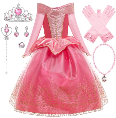 New front Costume da Principessa Abito delle Ragazze Fantasia Comunione Battesimo Vestito Principessa Bambina Festa di Halloween Compleanno Natale Carnevale Cerimonie Rosa 130