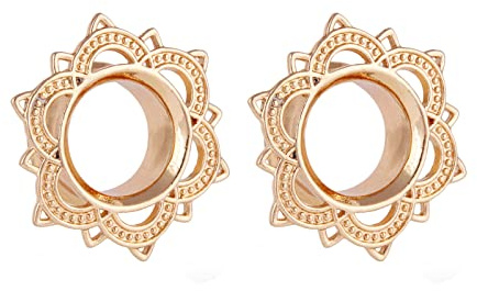 Beydodo Écarteur d Oreilles 14mm, Ecarteur Oreilles Acier Chirurgical 2 Pièces Tunnels de Chair avec Bordure Fleurie Vintage