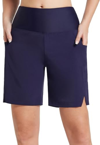 baleaf Short de Bain Long pour Femme avec Poches zippées à séchage Rapide, Poches zippées 22,9 cm