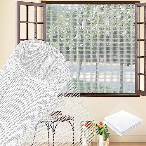 Malla de Fibra de Vidrio 120x2900cm, Cortina de Malla Antiinsectos DIY Anti-Mosquito Mosquitera Fibra de Vidrio Recortable para Ventana y Puerta, Blanco