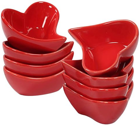 TYMYYS Creme Brulee Schälchen, 120ml, Souffle Förmchen Herzform, Souffleeförmchen Backofenfest, Creme Brulee Set, Ragout Fin Schalen, Würzfleisch Schalen-rot-Satz von 8
