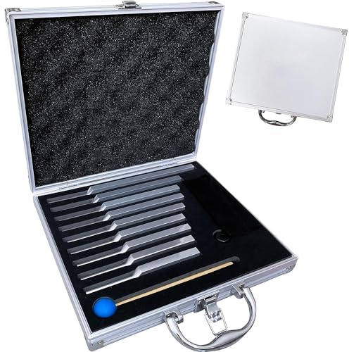 RATSTONE Neurologisk stämgaffel set med 9 stycken stämgafflar i en fin presentförpackning i aluminium, perfekt för helande, chakraläkning, ljudläkning och stresslindring.