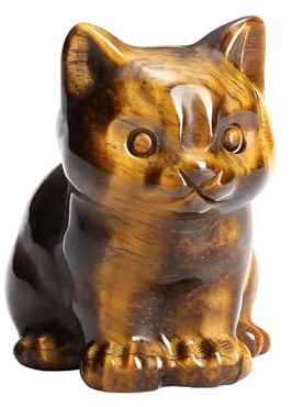 CrystalTears Tiger Eye Healing Crystal Cat Figurine - Carved Gemstone Cute Stone Cat Statue Ornament for Home Office Desk Decor, Lucky Cats Gifts for Women Men Christmas, 1.5”