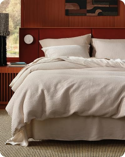 Bedsure Cotton Duvet Cover Set - 100% Cotton Waffle Weave Linen Duvet Cover Oversized King Size, GentleSoft™ and Breathable Bedding Set for All Season, 3 Pieces, 120x98