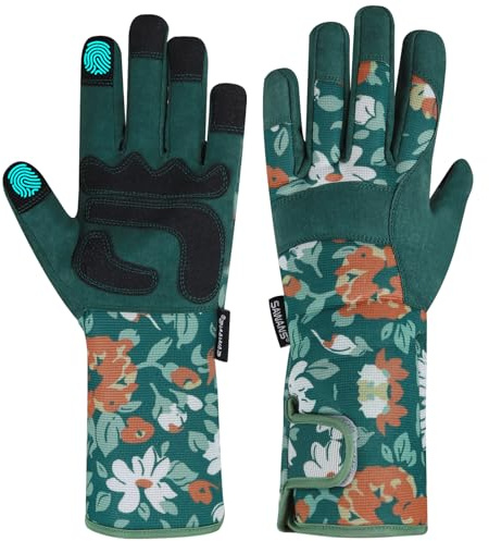 SAWANS Guantes de jardinería largos para mujeres y hombres, guantes de jardín resistentes a las espinas, seguridad, transpirables y cómodos, protección extra larga del antebrazo para la talla (Verde