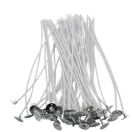 Stoppini per la produzione di candele, set di stoppini pre-cerati, stoppini per candele di cera all'olio di soia, 50 stoppini in cotone artigianali per candele di soia, kit di stoppini per candele