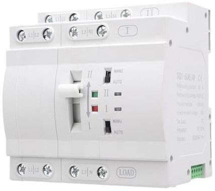 Walfront Interruttore di Trasferimento di Potenza Doppio 4P 63A Interruttori Automatici Mini ATS per Alimentatore di Backup Domestico Commutazione Rapida di Alimentazione Alimentatore di