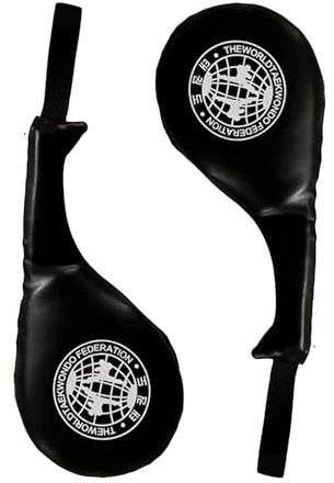 Taekwondo Zubehör - 1 Paar Taekwondo Kick Pads - Schwarzes PU-Leder, Robust Langlebig Fußtechniken Trainerpratzen für Taekwondo Kickboxen Boxen