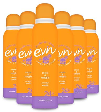 EVIN | Deodorante Donna Spray Cocco e Vaniglia, Profumo Caldo e Floreale, Formula Attiva per 24h, 6x150ml