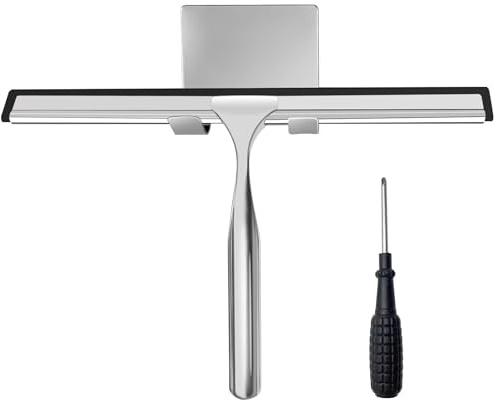 GmwyCzV Shower Squeegee, Limpia Cristales Acero Inoxidable, rasqueta de Ducha Autoadhesivo sin Taladrar, Limpiar Secar para Ducha, Baño, Azulejos, Espejos, Ventanas