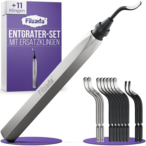 Filzada® Entgrater Metall - Mit 11 Hochwertigen Klingen aus Edelstahl - Handentgrater für Metall, Kunststoff & als 3D Druck Werkzeug - Deburring Tool - Entgrater 3d Druck/Kunststoff