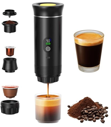 Macchina Per Caffè Espresso Elettrica Portatile,3 in 1 caffettiera da viaggio per il campeggio,20 bar,12V,compatibile con caffè macinato e capsule,Macchina Caffe,per campeggio, viaggi, ufficio