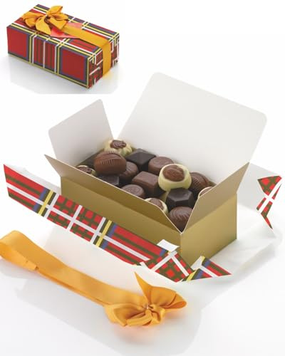 Ballotin di praline belghe di lusso 250 g, confezionato come regalo con fiocco dorato. Senza conservanti. Qualità superiore assoluta.