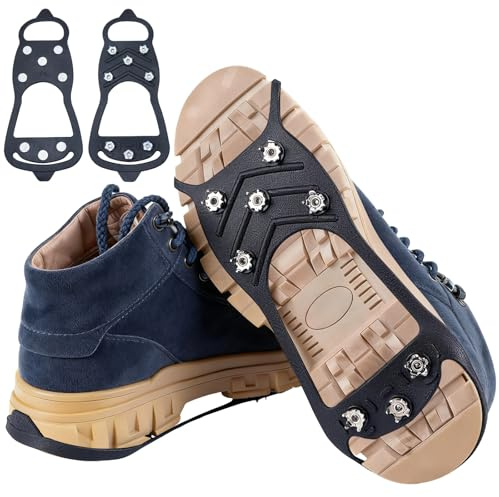 Crampons antidérapants, Semelles Crampons Anti Verglas Disponible en 2 Tailles Pointes de Chaussures d'hiver pour l'escalade Hivernale, La Randonnée, La Pêche sur Glace(L)
