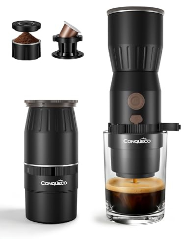 Mini Portable Coffee Maker: 160ml Travel Espresso Machine - Electric Coffee Brewer for Camping - Rechargeable Battery - 2 in 1 for Ground Coffee and NS Capsule Hiking Hotal (Not Self-heating) (BLACK)