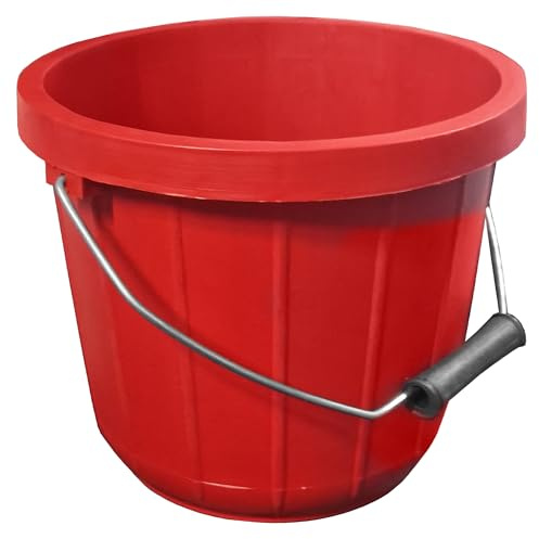 Heavy Duty Red Bucket 10L (2 Gallon) – Plastic Bucket Ideal as Feed Bucket or Calf Bucket with Easy-Grip Handle – Strong Utility Bucket for Cleaning, Bath, and Gardening
