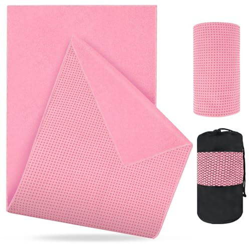 flintronic yogahandduk, yogamattahandduk med greppsilikonkuddar, mikrofiber yogadekhanduduk, mjuk & andningsbar, med snabbtorkande yogahanddukar och nässlehandduk med bärväska, för bikram, pilates