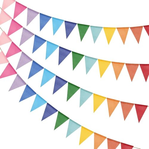 3 st imitation linne triangel flagga, 36 vimplar girlang vimplar, 12 m födelsedagsgirlang, vimplar för födelsedag, trädgård, fest, festival, bröllop, flerfärgad