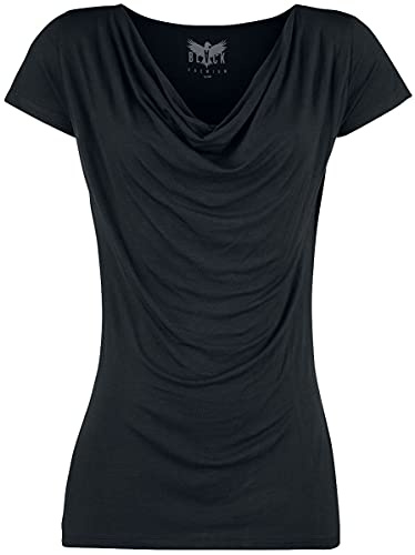 Black Premium by EMP Femme T-Shirt Basique Noir avec Encolure Cascade M