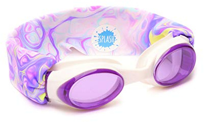 Splash Place KIDS SWIM GOGGLES with Fabric Strap - PASTEL SWIRL | Fun, Fashionable, Comfortable - Tangle-Free, Swimming Goggles for Kids, Comfy Fabric Strap Goggles