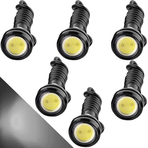 CTRICALVER High Power 18mm 9W Eagle Eye LED Light,Car Motorcycle DRL Daytime Running Light Fog Lamp Reversing Light Marker Light 12V Waterproof(white，6PCS)