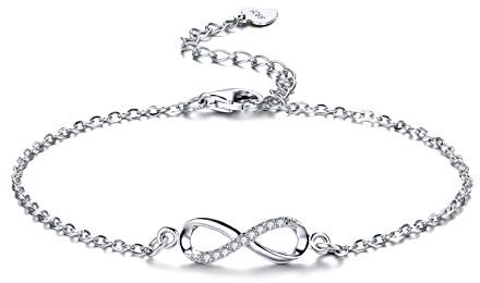 F.ZENI Armbänder Damen 925 Sterling Silber Funkeln Kubisches Zirkonia Kuss Armband Akzent Unendlichkeit für Immer Armbänder für Damen (White-Love)