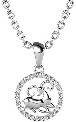 MYC-Paris - Sternzeichen Widder Anhänger - Messing rhodiniert - Hochwertiger österreichischer Kristall - Geburtstagsgeschenk, Muttertag, Weihnachten - Farbe Silber