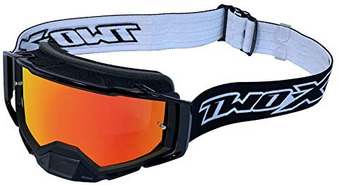 TWO-X Cross-Brille - Motocrossbrille mit verspiegeltem Iridium Glas - Kratzfeste Brille - Enduro & Downhill - Schutzbrille - Atom - Blackhawk-Schwarz