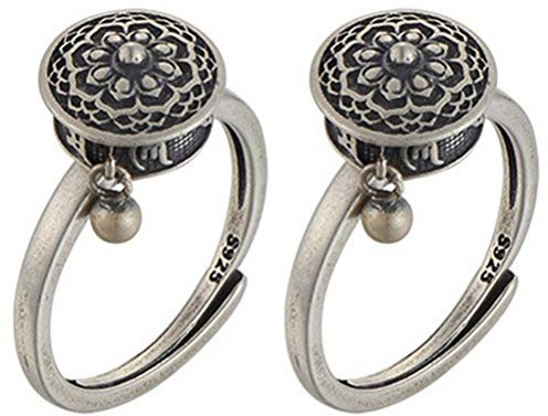 Srliya Anillos giratorios para mujer, rueda de oración budista, anillo de transferencia de mantra de seis caracteres, anillo ajustable con esmalte étnico de viento, anillo ajustable giratorio de