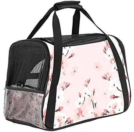 Hundebox Pinke Blumen Transportbox Netter Druck Hundetransportbox Faltbare Katzenbox Kratzfestes Oxford-Tuch Haustiertragetasche 43x26x30 cm