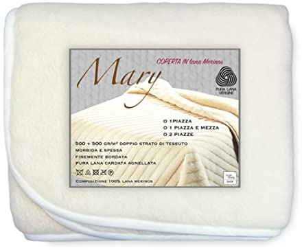 Tex family Coperta Mary in Vera Lana Merinos 1000 gr. Pura Lana Vergine - 2 PIAZZE - Cm. 250x230