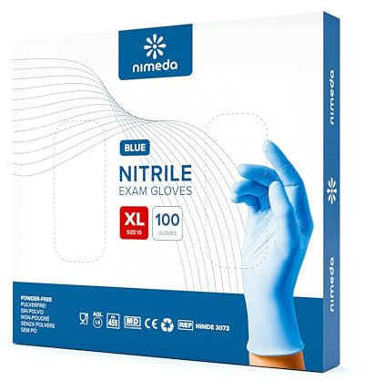 Kemes Nitrilhandschuhe Blau 100 Stück Latexfrei Puderfrei Einweghandschuhe blue Nitril Größe S | M | L | XL (XL)