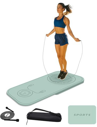 LaiEr Springseilmatten-Set, 2-teilig, Knieschutz, Stoßdämpfung, Fitness-Trainingsmatte, rutschfest, für Zuhause, Fitnessstudio, 140 x 62 x 8 mm + 61 x 41 x 8 mm (Matcha-Grün, 140 x 62 x 8 mm)