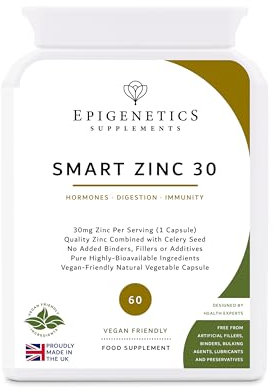 Smart Zinc 30 | 30mg Zinc Ascorbate, Picolinate, Citrate Mix + 30mg Supporting Celery Seed | 60 Vegan Capsules UK Made | 1 Capsule Daily (2 Month Supply)
