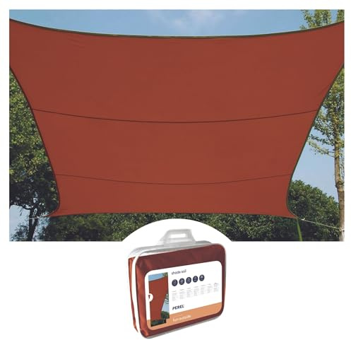 Perel Sonnensegel 5 x 5 m, quadratisch für Garten und Terrasse, wasserabweisendes Polyester 160 g/m2, UV-Schutz 90%, atmungsaktives Sonnensegel mit Edelstahl O-Ringen, terrakotta
