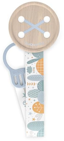 Suavinex, Chupetero de Tela para Bebé, Cinta con Diseño a Doble Cara, Cadena Chupete Bebé, Sujeta Chupete Clip con Pinza. Para Bebés +0 Meses, Apto Recién Nacido, Dreams Azul