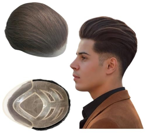 FPM Toupee für Männer 10x8 Haarteile - Menschliches Haar Ersatzsystem, Haarprothese, Haar Patch Units Implant (#2 Dunkelbraun)