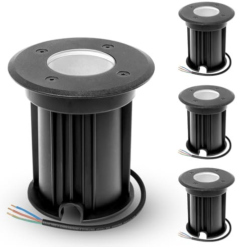 YindaLux 4x Spot Encastrable Exterieur au sol pour GU10 203V, IP67 Étanche Spot LED Encastrable Exterieur pour terrasse, jardin, trottoir, terrasse, allée, pelouse, Rond, Argent (sans ampoule)