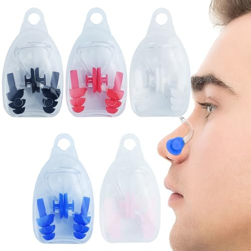Nasenklammer Ohrstöpsel Set，Schwimmen Nasenclip，Soft Silikon Swim Training Nasenschutz Gehörschutzstöpsel，Wiederverwendbarer Nose Clip Nasen Klipp mit Aufbewahrungs Box Erwachsen Kinder，5 Paar