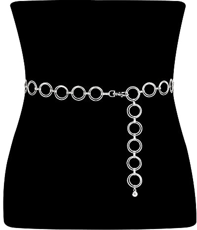 VONMELLI Cintura Gioiello Donna Moda Cintura Donna O-Ring Cintura a Catena in Metallo Eleganti Cintura Sottile in Vita Alta Regolabile Cinturino per Vestito Abiti Jeans Argento M
