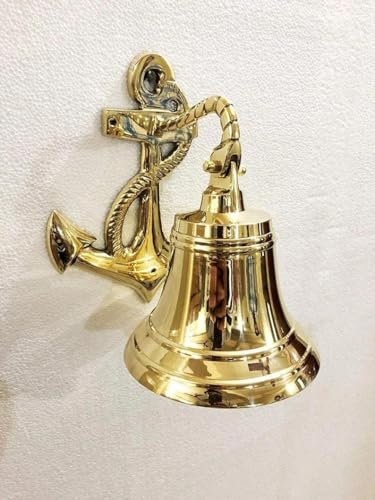 Campana de latón antiguo para colgar en la pared, campana náutica de latón con ancla, decoración de estilo vintage, campana colgante de latón
