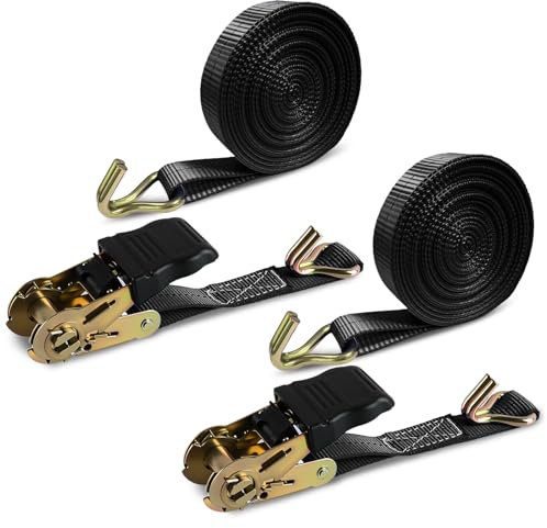Sangle d'Arrimage 6m x 25 mm 2 Pièces, CIYIN Sangle à Cliquet avec Crochet, Sangle de Serrage pour Fixation Moto,Voiture,Porte Vélo,Bagage, Sangle Arrimage, Belastung BIS 800 kg (Noir)