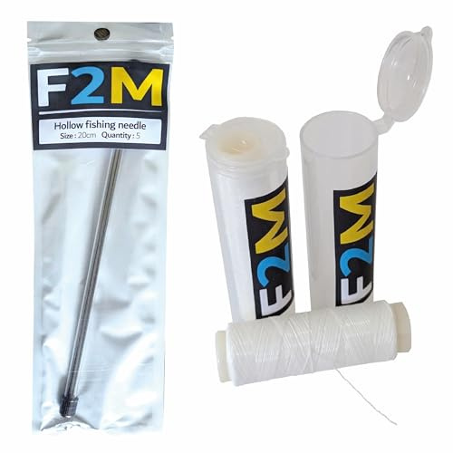 F2M - Pack pêche en surfcasting - Lot de 2 Rouleaux de Fil à ligaturer Les appâts Ø0.25mm avec Tubes étanches + Tube de 5 Aiguilles à locher pour Escher Les vers, Sardines, calamars