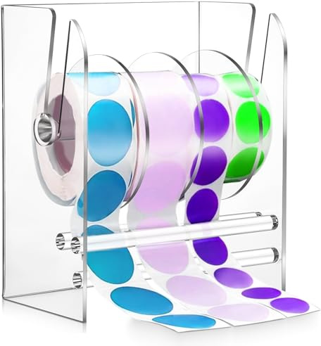 BOHUIZ Adjustable Label Dispenser, 4 Disks Acrylic Sticker Dispenser Sticker Roll Holder Clear Label Roll Holder Organizer Label Holder for Holding Office and Home