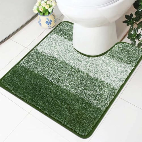 Famibay WC matta med utskärning halkfri toalettmatta grön badrumsmatta WC matta tvättbar toaletter badmatta vattenabsorberande badmatta mikrofiber för toalett badrum 50 x 50 cm