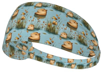 Diademas de entrenamiento para mujer, antideslizantes, elásticas, para el cabello, para natación, capibara, lindo estampado, absorbe la humedad, banda para el sudor para deportes, atletismo, correr