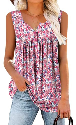 CHICZONE Women's Tank Tops V Neck Tunic Ladies Summer Button Up Sleeveless Tops Loose Blouse