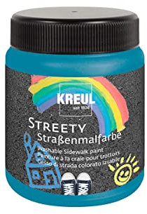 KREUL 43105 - Streety Straßenmalfarbe in Badelatschenblau 200 ml, abwaschbare Flüssigkreide zum Malen mit Pinsel oder Roller, flüssige Straßenmalkreide, vegan, dermatologisch getestet, auswaschbar